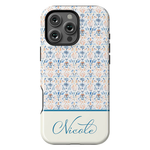 Custom Name Blue Mediterranean Tiles iPhone Case